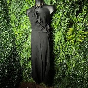LILYFUL Size Large Black Jumpsuit Flare Pants Sweetheart Neckline Ruffle 0623
